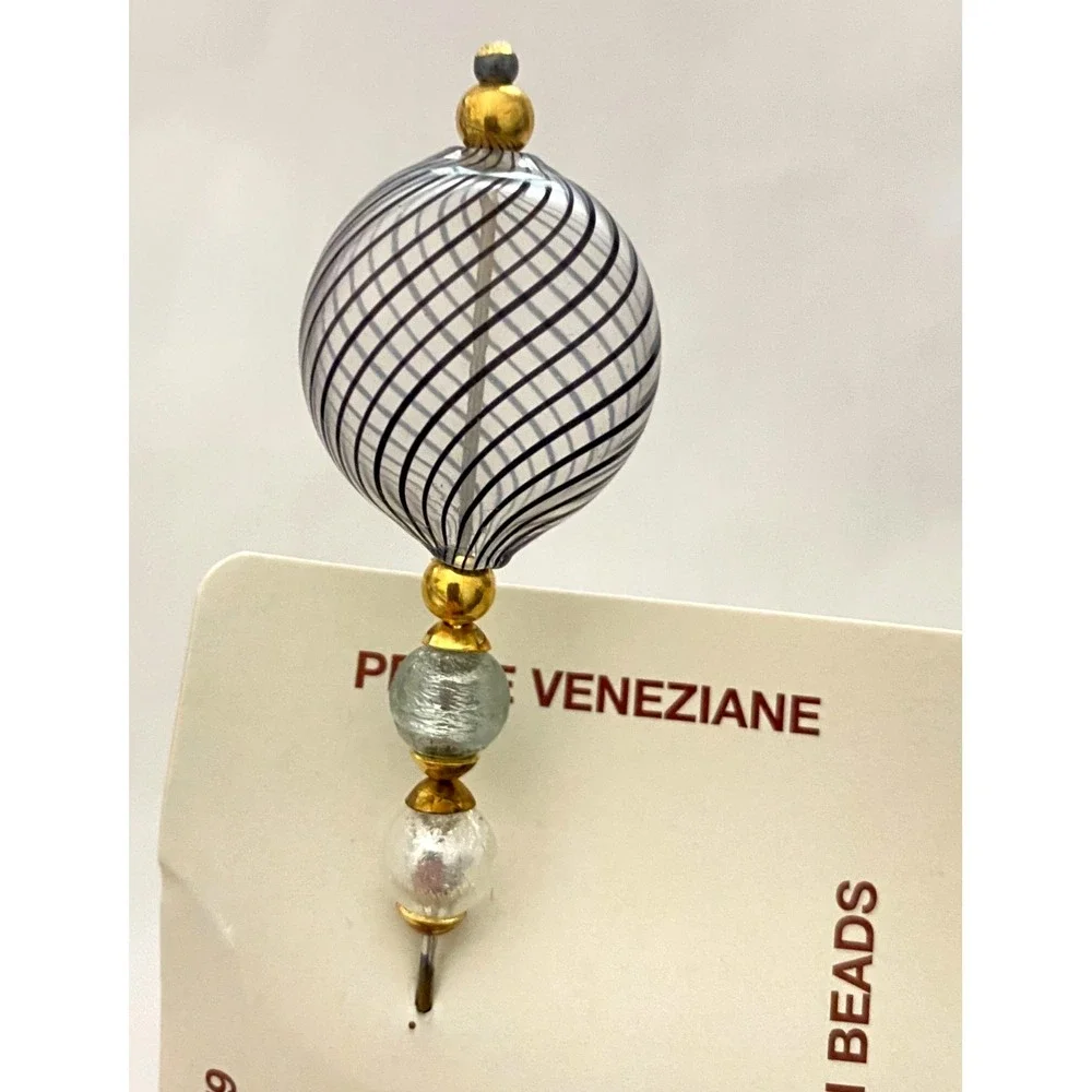 Vtg Black Blown Glass Murano Venetian Gold Tone Hat / Stick Pin 5.5